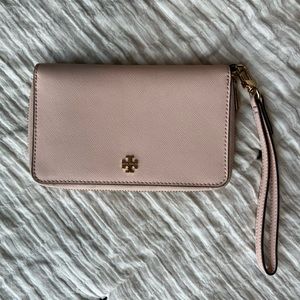 Tory Burch light pink wristlet wallet